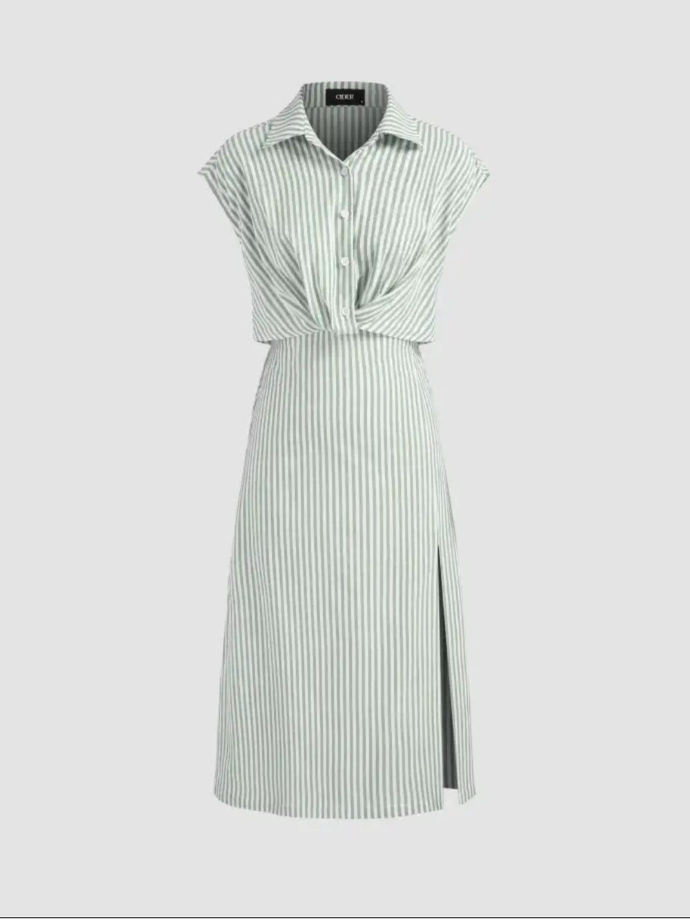 Cider Mint-Green & White Striped Knot-Front Midi Dress